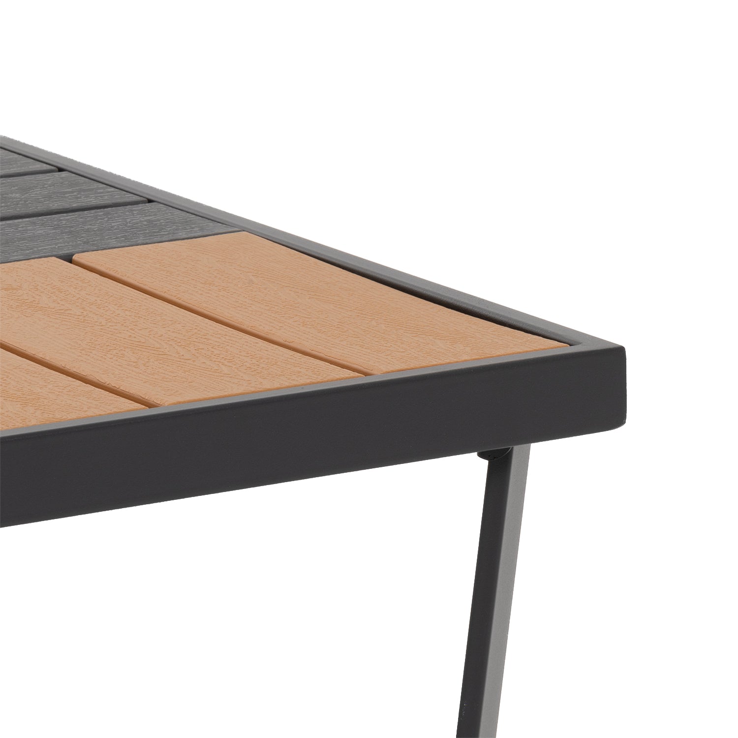 VESTIAMO CASA GIARDINO - Set da giardino 4 pezzi struttura in acciaio Antracite e Doghe in HDPE con cuscini Grigio Scuro - Formato da Panchina a 2 posti, 2 poltrone e tavolino da salotto